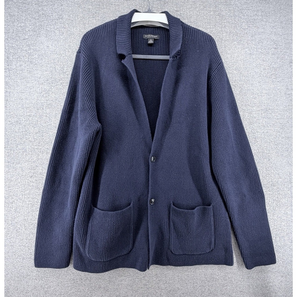 Banana Republic Cardigan Men Size Large Blue Organic Cotton Chucky Knit GrandPa